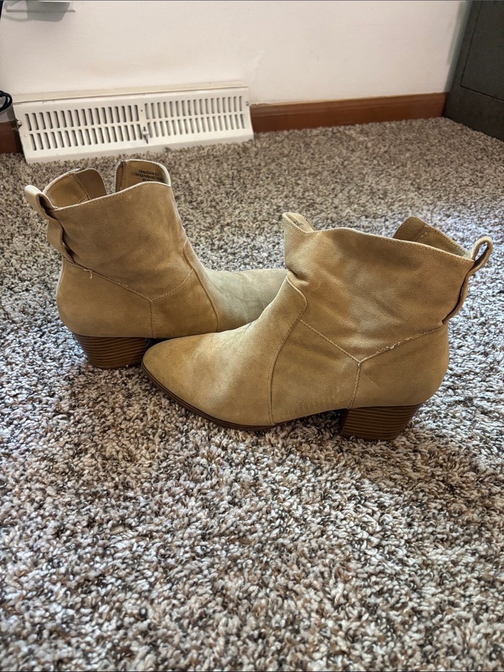 Amazon Essentials Tan Suede Ankle Booties with Low Block Heel